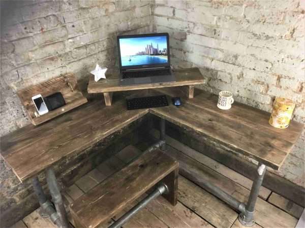 Corner Office Desk - Two Board, Custom Made From Reclaimed Scaffold Boards And Scaffold Tubes For Rustic, Industrial Look - Image 4
