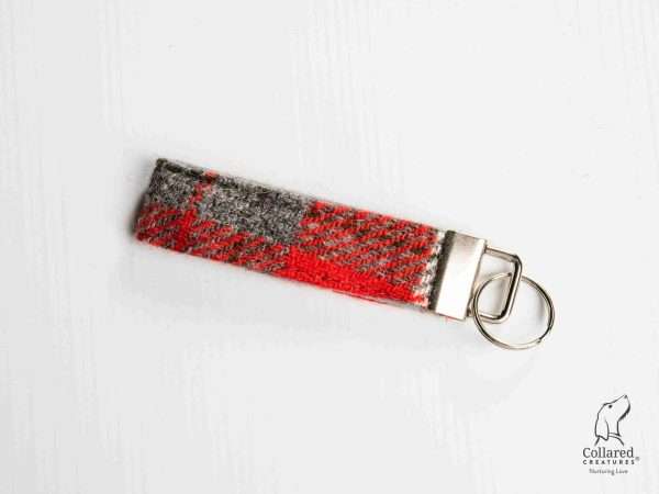 Collared Creatures Red And Grey Check Harris Tweed Luxury Key Ring