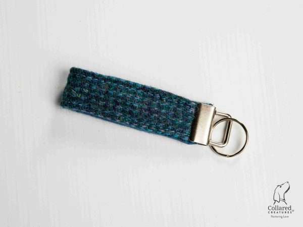 Collared Creatures Teal with a Touch of Blue Harris Tweed Luxury Keyring