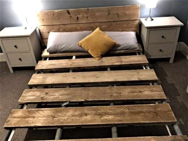 Bevendean - Bed - using reclaimed industrial steel and scaffold board wood