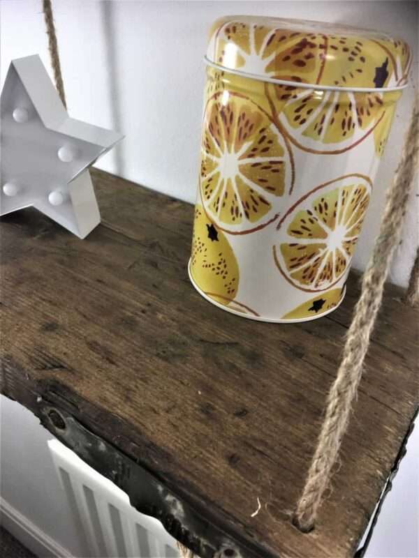 Oakridge mini shelf - Hanging Shelf Made From Reclaimed Scaffold Boards - Hanging Rope Shelf - Plant Shelf - Mini Shelf - Image 10