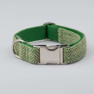 Collared Creatures Green Herringbone Harris Tweed Luxury Dog Collar