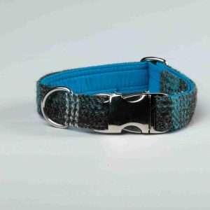 Collared Creatures Grey & Blue Check Harris Tweed Luxury Dog Collar
