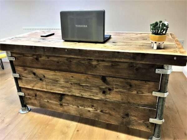 Ashwood Desk - Office Desk, Custom Made From Reclaimed Scaffold Boards with 3 Privacy Panels And Edging
