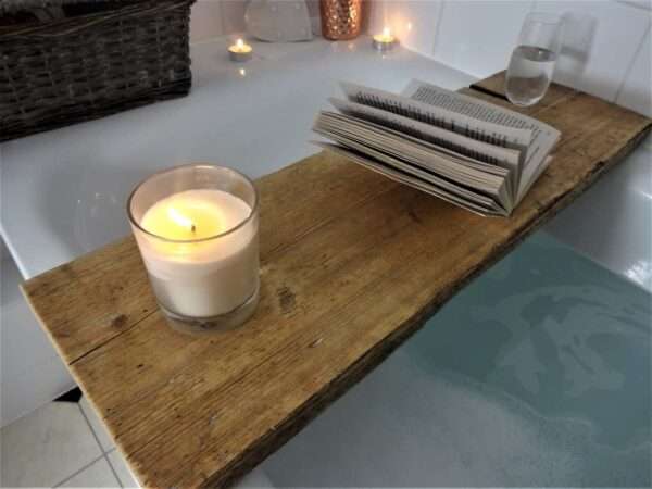 Oakridge Bath Tray - Bath Caddy - Wooden Bath Shelf - Bath Board - Scaffold Board tray with wine holder - Image 3