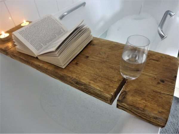 Oakridge Bath Tray - Bath Caddy - Wooden Bath Shelf - Bath Board - Scaffold Board tray with wine holder