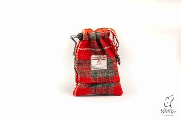 Collared Creatures Red And Grey Check Harris Tweed Luxury Dog Treast Bag