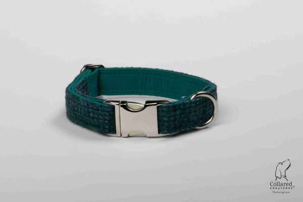 Collared Creatures Teal with a Touch of Blue Harris Tweed Luxury Dog Collar