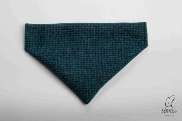Collared Creatures Teal with a Touch of Blue Harris Tweed Luxury Dog Bandana