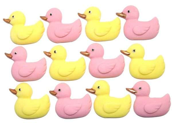 12 BDM Pink YellowJpeg These medium sized baby ducks make great cupcake toppers or cake decorations for a baby Shower or 1st birthday celebration. Available in blue, pink, yellow and white with mixed sets as well We have several sizes of ducks to choose from. Approx Size: 33 mm high - 35 mm wide