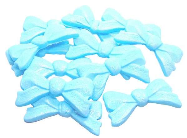 Inked12 Blue Large Bows JPEG LI Are you needing to decorate a cake for a special occasion or have cupcakes needing something to set them off? Then these edible glittered bows will be ideal for your cupcakes & cake decorations Available in a choice of colours · Approx Size: 20mm high - 40mm wide
