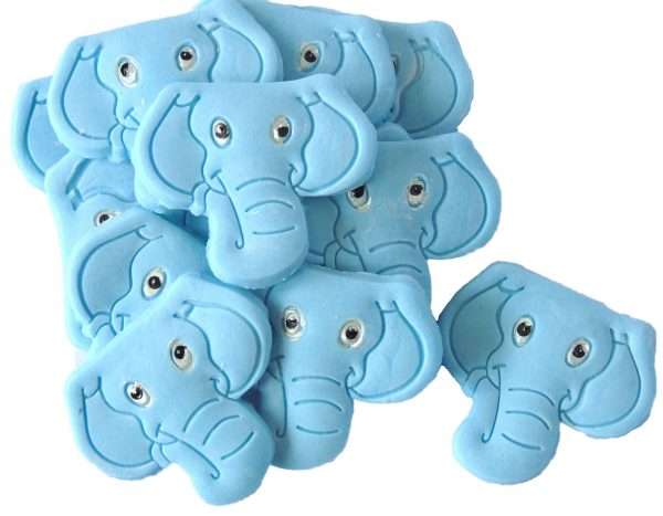 Inked12 blue elephantsJPEG LI Are you looking for something cute to add to your baby shower cupcakes or for a 1st birthday? Then you are sure to be happy with these lovely elephants faces. They come in three colours and are sure to please your party guests. Set of 12 elephants cupcake cake toppers. Approx Size: 4cm- 3.5 cm