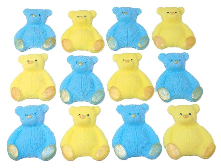 Inked12 n blue yellow teddiesjpeg LI Here we have a lovely selection of coloured teddies to choose from that are easy to apply and will go down a treat with everyone. Great for a Baby shower, birthday or even a christening Approx Size: 4 cm - 3 cm Also available in single colours