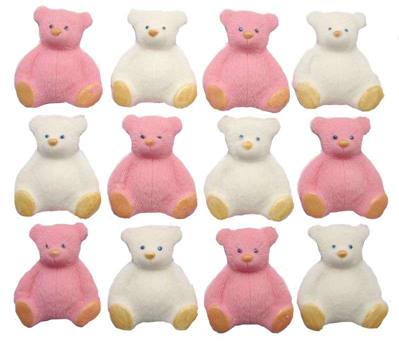 Inked12 n pink white teddys1 LI Here we have a lovely selection of coloured teddies to choose from that are easy to apply and will go down a treat with everyone. Great for a Baby shower, birthday or even a christening Approx Size: 4 cm - 3 cm Also available in single colours
