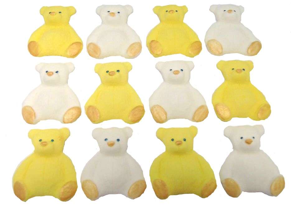 Inked12 yellow white teddies n LI Here we have a lovely selection of coloured teddies to choose from that are easy to apply and will go down a treat with everyone. Great for a Baby shower, birthday or even a christening Approx Size: 4 cm - 3 cm Also available in single colours