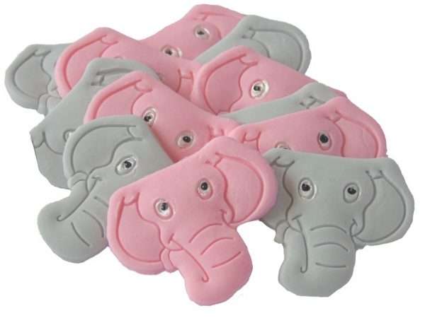 Inked1220Pink20Grey20Elephants20jpeg LI Are you looking for something cute to add to your baby shower cupcakes or for a 1st birthday? Then you are sure to be happy with these lovely elephants faces. They come in three colours and are sure to please your party guests. Set of 12 elephants cupcake cake toppers. Approx Size: 4cm- 3.5 cm