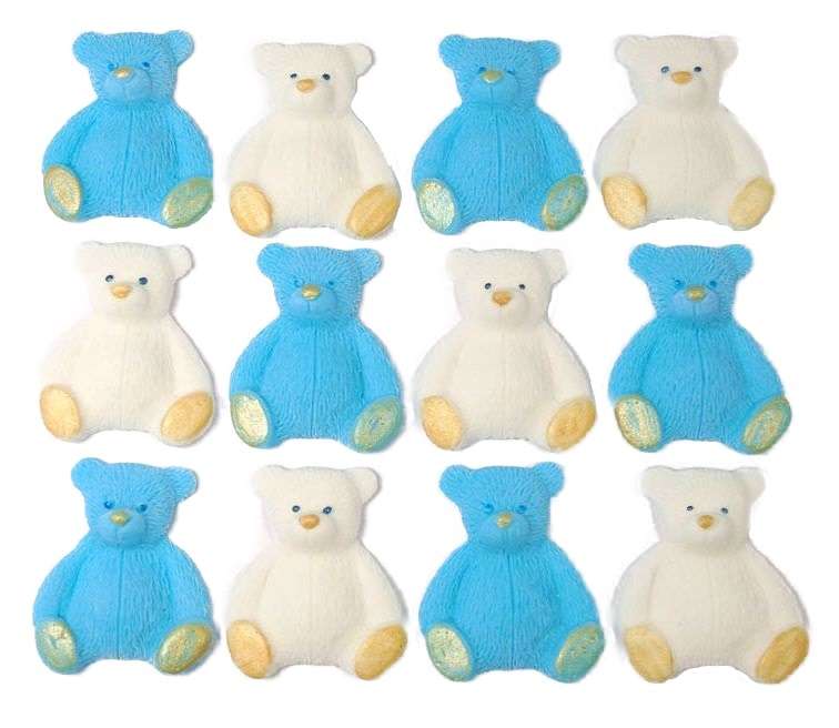 Inked1220n20blue20white20teddysjpeg LI Here we have a lovely selection of coloured teddies to choose from that are easy to apply and will go down a treat with everyone. Great for a Baby shower, birthday or even a christening Approx Size: 4 cm - 3 cm Also available in single colours
