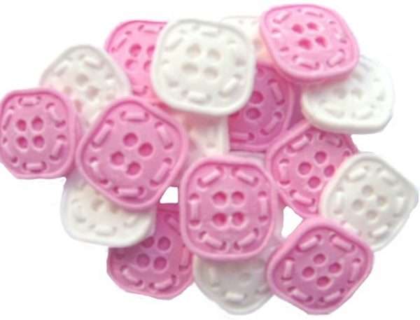 Inked18 Pink White Square Buttonsjpeg LI If you’re looking for colourful edible shaped buttons to decorate your cupcakes and cakes then these are ideal for all your special occasions. Offering a choice of many single and mixed colours that are sure to please. Note: we also have heart shaped buttons in same colours for those who would like to have a mix of each. 18 square shaped buttons Approx Size: 20mm wide
