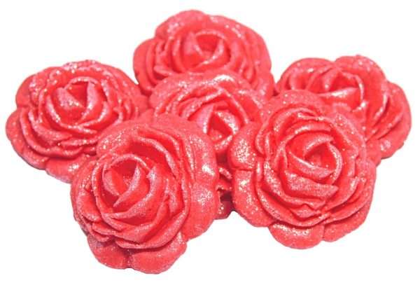 Inked6 Large Red Rosesjpeg LI These large roses look great on either cupcakes or added to your cake. We have slightly glittered them for an added appeal. As with all our decorations these are fully edible and ideal for all occasions. Other sizes are available within alternative listing. Approx Size 3.5 cm wide