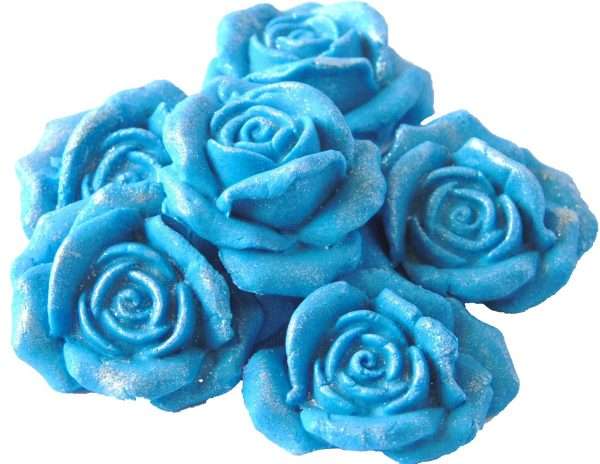 Inked6 blue lge rosejpeg LI So, there is a wedding cake to decorate or perhaps some birthday cupcakes that need a bit of glitter? These lovely large, coloured roses will create that big hit you are looking for. 6 Large Edible Rose Flower available in a great range of colours to choose from • Approx Size: 4cm to 3cm depth 2cm