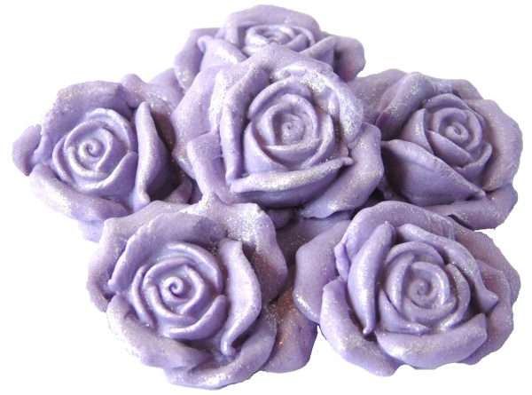 Inked6 lavender lge rosesjpeg LI 1 So, there is a wedding cake to decorate or perhaps some birthday cupcakes that need a bit of glitter? These lovely large, coloured roses will create that big hit you are looking for. 6 Large Edible Rose Flower available in a great range of colours to choose from • Approx Size: 4cm to 3cm depth 2cm