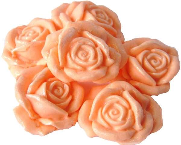 Inked6 peach lge rosesjpeg LI So, there is a wedding cake to decorate or perhaps some birthday cupcakes that need a bit of glitter? These lovely large, coloured roses will create that big hit you are looking for. 6 Large Edible Rose Flower available in a great range of colours to choose from • Approx Size: 4cm to 3cm depth 2cm