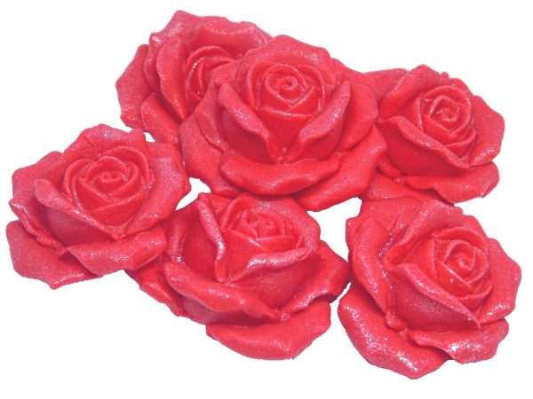 Inked620N20Red20Rosesjpeg LI So, there is a wedding cake to decorate or perhaps some birthday cupcakes that need a bit of glitter? These lovely large, coloured roses will create that big hit you are looking for. 6 Large Edible Rose Flower available in a great range of colours to choose from • Approx Size: 4cm to 3cm depth 2cm