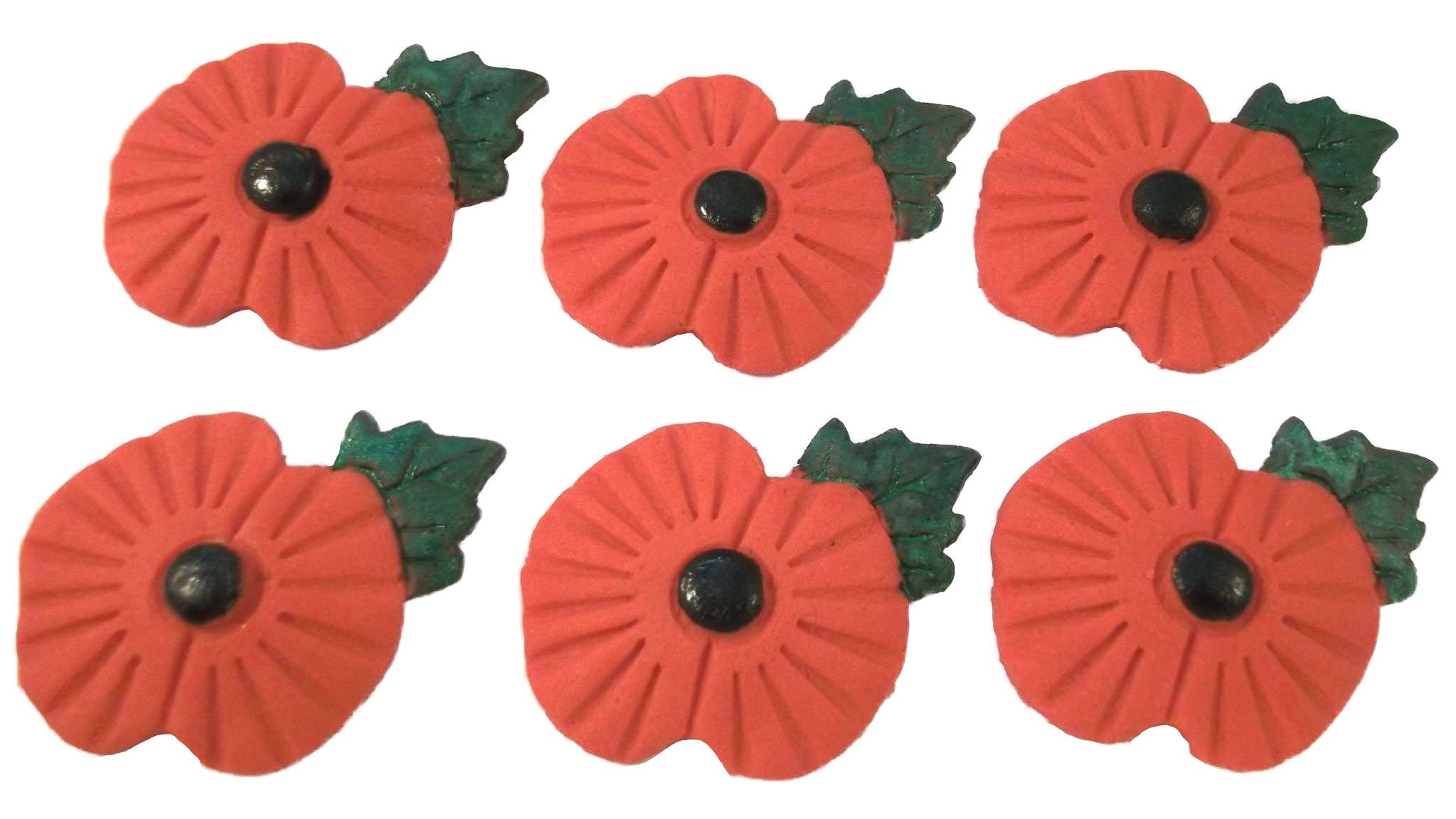 Inked620Poppiesjpeg LI These poppies are a great way to raise funds for the Royal British Legion. Add them to your bake sale and for every set sold we will donate 10% to the RBL as well. 6 Poppies Approx Size 3.8 cm by 3 cm
