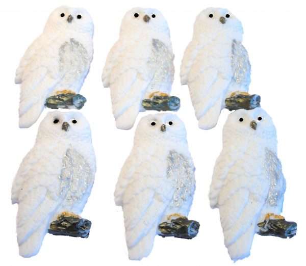 6 Edible White Owls Cake Cupcake Toppers