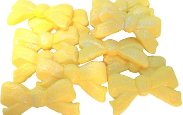 InkedBW 111 Y12lge yellow Are you needing to decorate a cake for a special occasion or have cupcakes needing something to set them off? Then these edible glittered bows will be ideal for your cupcakes & cake decorations Available in a choice of colours · Approx Size: 20mm high - 40mm wide
