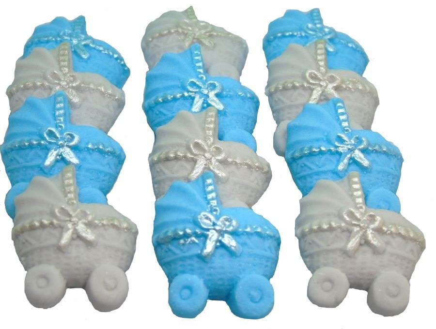 InkedInkedprams blue silver LI A big hit with a baby shower is always the bakes we take to share. These lovely, coloured baby prams with silver effect ribbons are idea for any baby shower as well as for a christening. 12 Baby prams with coloured Ribbons – make these ideal Baby Shower Cupcake Cake Topper Decorations Approx Size: 3cm tall - 2.5cm wide