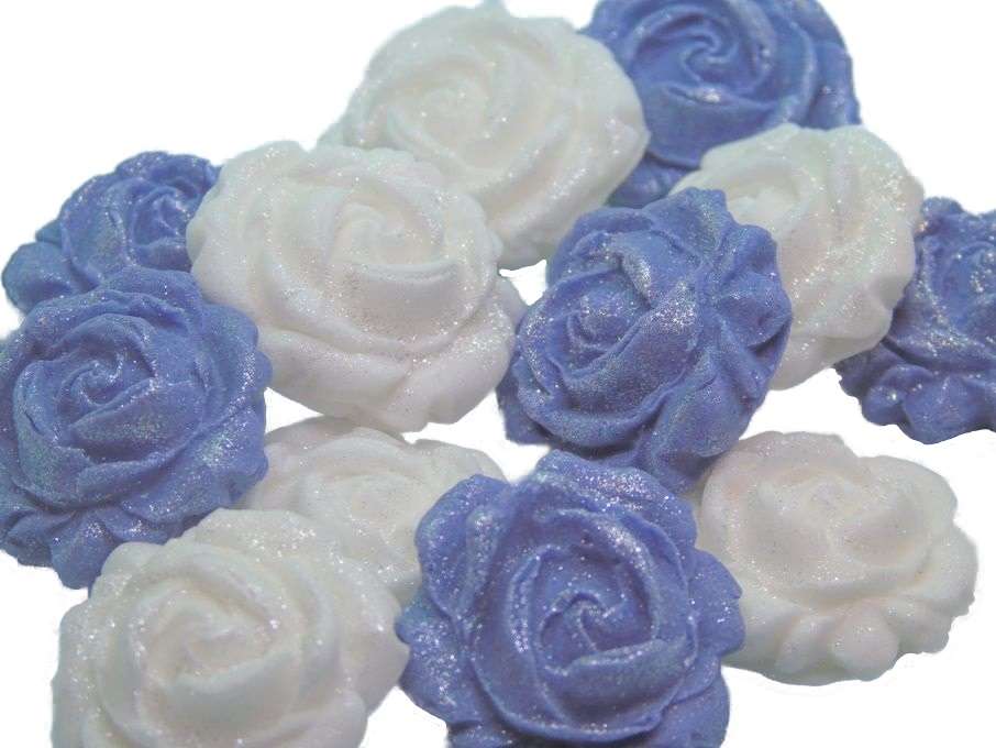 Inkednew small roses purple whiteJpeg LI 1 Do you require cupcake toppers for your celebration bakes? Then choose from our wide selection of coloured, glittered and totally edible roses. They always go down well at parties. 12 Glittered Coloured Roses available in mixed colours We also have listing for single colours if required. These roses are also great cake fillers. Large selection of colours to choose from Approx Size 2.5 cm
