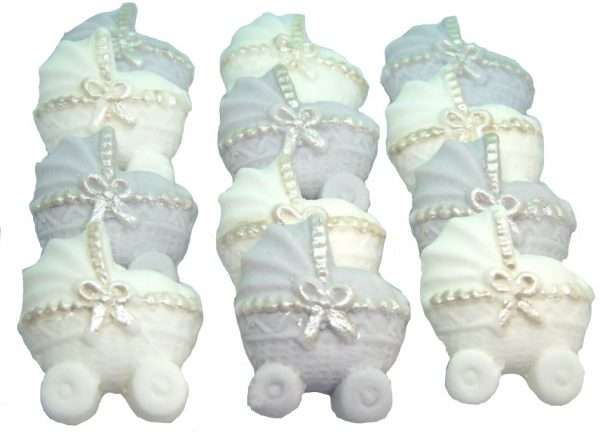 12 Silver Effect Baby Prams Baby Shower Cupcake Cake Toppers