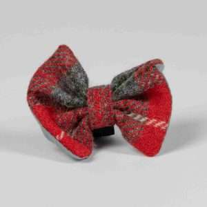 Collared Creatures Red & Grey Check Luxury Harris Tweed Dog Bow Tie