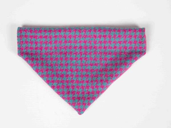 Collared Creatures Turquoise & Pink Houndstooth Luxury Harris Tweed Dog Bandana