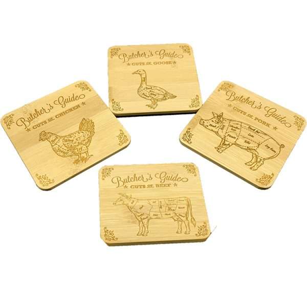 Butchers guide coasters - 100x100mm bamboo coasters - Image 17