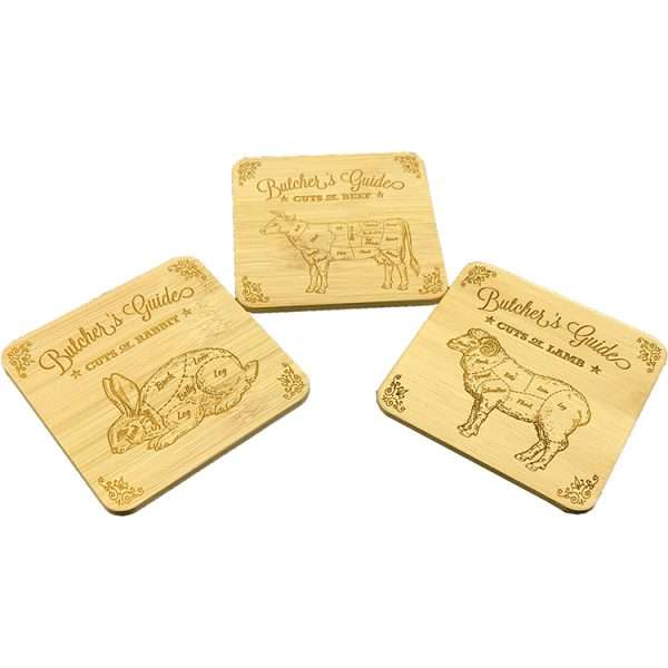 Butchers guide coasters - 100x100mm bamboo coasters - Image 12