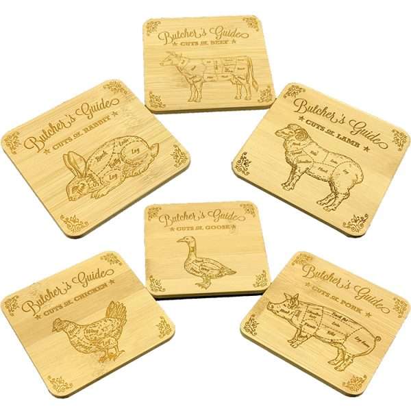 Butchers guide coasters - 100x100mm bamboo coasters - Image 18