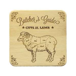 Butchers guide coasters - 100x100mm bamboo coasters