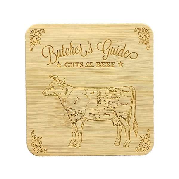 Butchers guide coasters - 100x100mm bamboo coasters - Image 2