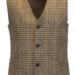 Walker & Hawkes - Mens Classic Scottish Harris Tweed Overcheck Country Waistcoat - Desert Tan