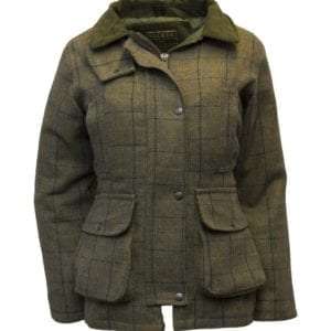 LADIES TWEED JACKET navy 1 zps2ds3kbfb 300x300 1 Internal padded Lining is 100% Polyester, to ensure resistance against harsh weather condition. Internal lining has a diamond quilted pattern. Inner sleeves have woollen cuffs for further comfort and wind protection. Outer jacket is made from 60% Wool, 25% Polyester 11% Acrylic and 4% composed of other fibres, making this jacket top quality fabric. Jacket has extra seams from the top of the shoulder and arms for extra strength and durability. Other features include 2 hand warmer pockets, two bellow front pockets, one inside zipped pocket, 2-way brass heavy duty zip, detachable neck flap, moleskin trimming around the collar and pockets, and side studded flaps for adjustable fitting. Produced to the highest standards by a manufacturer of top quality country wear and derby clothing. The tweed has been treated with Teflon which acts as a fabric protector, making this product long-lasting protection against oil- and water-based stains, dust and dry soil. A breathable membrane is added between the fabric and lining, which makes this garment waterproof. The membrane lets our body perspiration to the outer surface, while remaining waterproof and protecting against the worst weather conditions Please check our size guide against your jacket you wish to purchase. Please note that any jacket purchased at size 20/ 22 will be charged at an additional Â£10 and any jacket purchased at 24 charged at and additional Â£20 due to amount of fabric used to produce garment.
