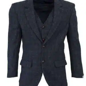 Walker & Hawkes - Mens Classic Scottish Harris Tweed Herringbone Overcheck Country Blazer Jacket - Navy Blue