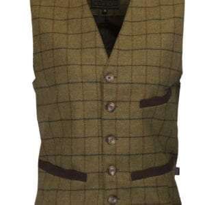 Walker & Hawkes - Mens Tweed Waistcoat Formal Teflon Dress Gilet - Beige Tweed