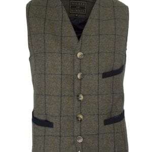 TWEED DRESS GILET blue stripe 300x300 2 Internal Lining is 100% Polyester. Outer jacket is made from 60% Wool, 25% Polyester 11% Acrylic and 4% composed of other fibres, making this jacket top quality fabric. Other features include two front welt pockets, 5 button closure, Cotton moleskin trimming around the pockets, and back 'cinch' adjuster