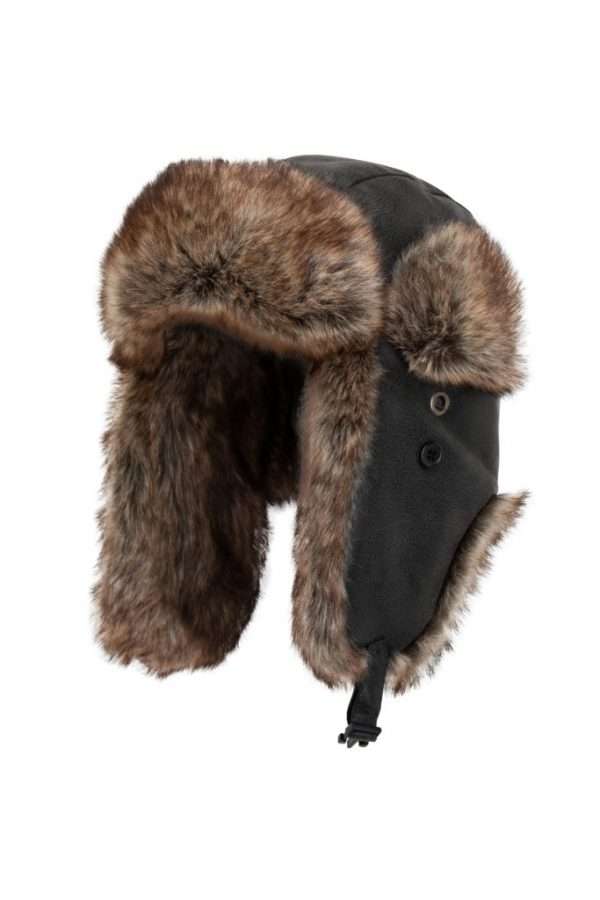 black aviator 2 scaled 1 Walker and Hawkes Faux Waterproof Trapper Hat with Faux lining provides great warmth for your head, ears, cheeks and neck. Excellent Winter Accessory to wear for outside or for winter activities - Skiing, Snowboarding, Camping, Hiking, hunting, shooting or Winter trip or Walking dogs in Winter Mornings. Ear flaps can be tied over the head when the weather is milder. Featuring waterproof Faux Leather Coating on the 100% viscose fabric with quality soft quilted lining. A snuggly faux fur trim, adjustable fastening the ear flaps can be folded up and securely snapped, or released down as chin strap to warm face, ears and neck comfortably, finished with PU leather.