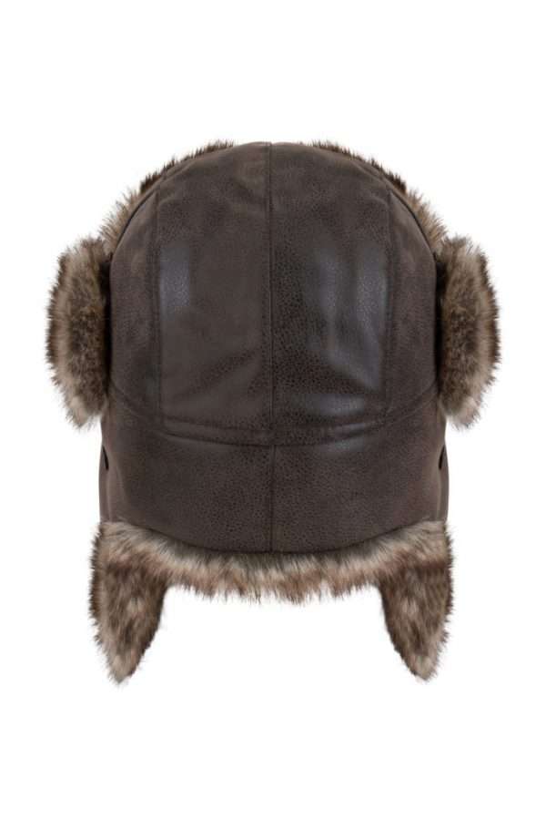 brown aviator 4 scaled 1 Walker and Hawkes Faux Waterproof Trapper Hat with Faux lining provides great warmth for your head, ears, cheeks and neck. Excellent Winter Accessory to wear for outside or for winter activities - Skiing, Snowboarding, Camping, Hiking, hunting, shooting or Winter trip or Walking dogs in Winter Mornings. Ear flaps can be tied over the head when the weather is milder. Featuring waterproof Faux Leather Coating on the 100% viscose fabric with quality soft quilted lining. A snuggly faux fur trim, adjustable fastening the ear flaps can be folded up and securely snapped, or released down as chin strap to warm face, ears and neck comfortably, finished with PU leather.