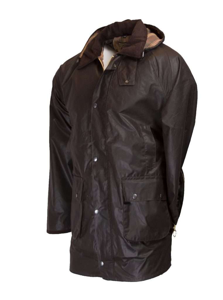 brown poacher jacket main Walker and Hawkes Wax Cupra Poacher Jacket is a traditional waxed cotton field jacket with a concealed pocket at the back accessible by two large 12 inch ring puller zips. Internal checkered lining is 100% cotton with knitted inner storm cuffs for extra warmth and protection. Outer jacket (shell) is made from Light-Weight Cupra 100% waxed cotton. Other features include 2 hand warmer pockets, 2 front bellow pockets, 2-way heavy duty zipper with studded flap enclosure, color corduroy collar which is studded for optional hood (included), 1 large inside pocket, and 100% nylon lining trim. Produced to the highest standards by a manufacturer of top quality English countrywear and derby clothing. Please check our size guide against your jacket you would like to purchase.