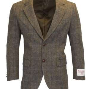 Walker & Hawkes - Mens Classic Scottish Harris Tweed Herringbone Overcheck Country Blazer Jacket Clinton Brown