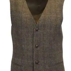 Walker & Hawkes - Mens Classic Scottish Harris Tweed Herringbone Overcheck Country Waistcoat- Clinton Brown